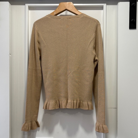 Ann Taylor Tan Crew Neck Ruffle Hem Long Sleeve Sweater Top Size Medium - Picture 9 of 10